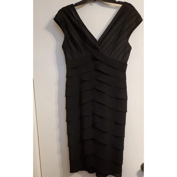 Adrianna Pappell Black Sheer‎ Layered Bodycon Cocktail Evening Dress Size 8 - Picture 1 of 5
